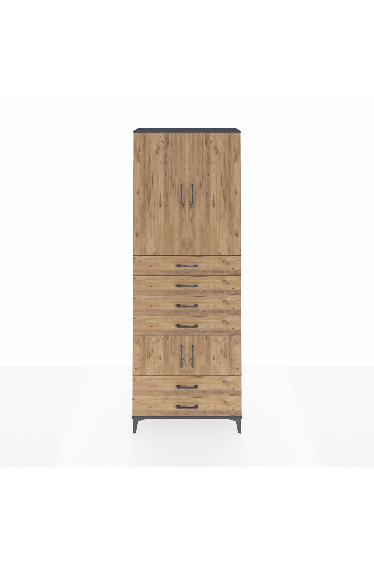 Arges Dolap 4 Raflı 6 Çekmeceli 4 Kapaklı 88x30x243 Antrasit-Çam