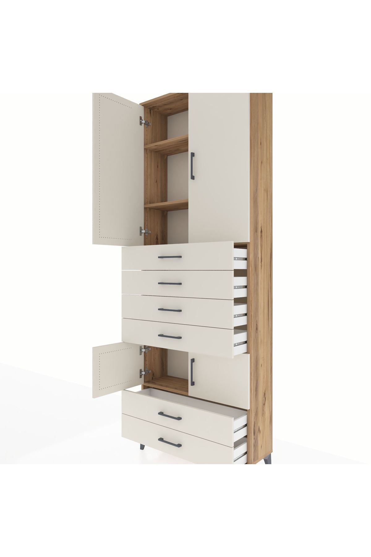 Arges Dolap 4 Raflı 6 Çekmeceli 4 Kapaklı 88x30x243 Çam-Aytaşı