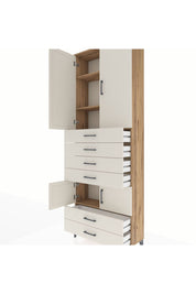 Arges Dolap 4 Raflı 6 Çekmeceli 4 Kapaklı 88x30x243 Çam-Aytaşı