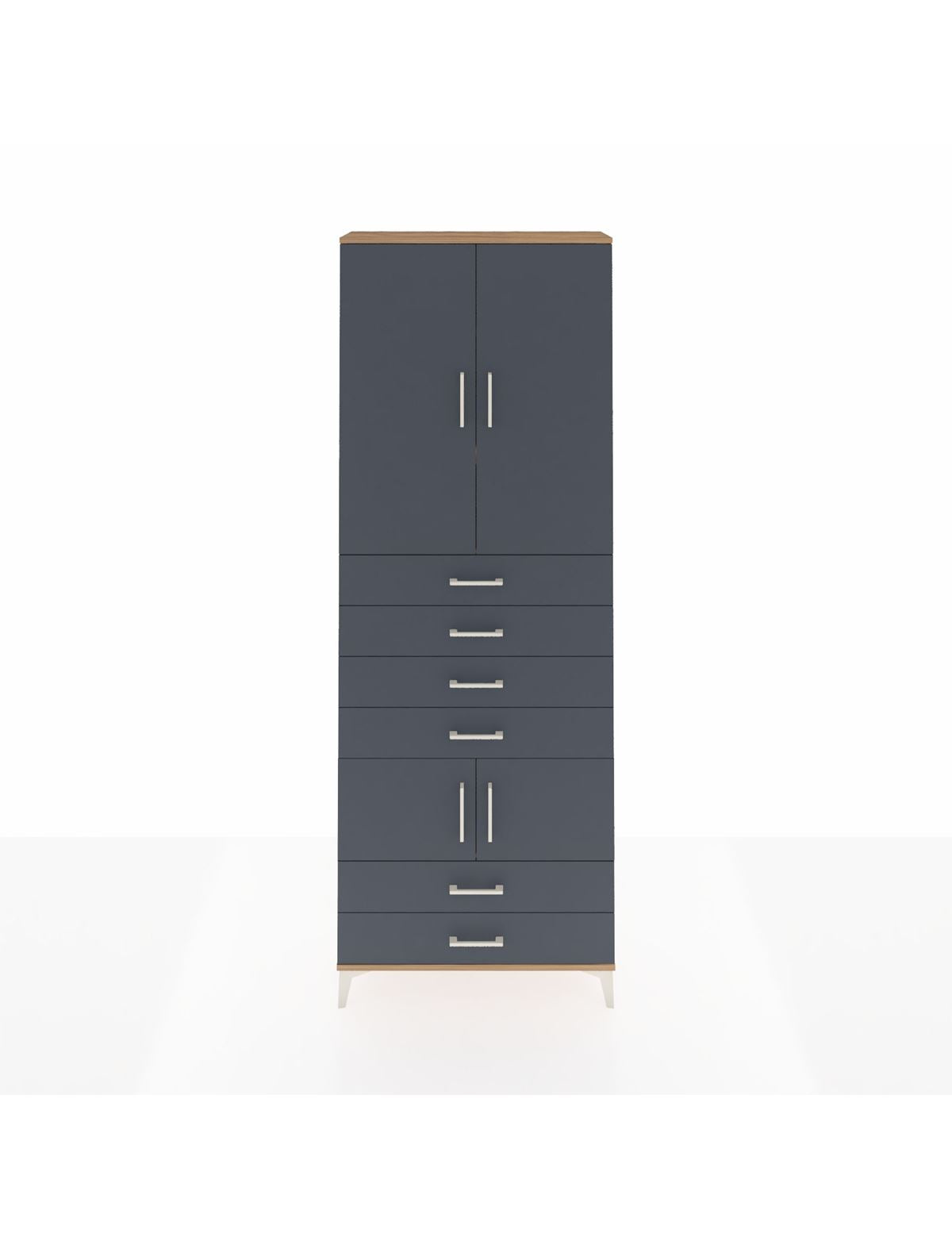 Arges Dolap 4 Raflı 6 Çekmeceli 4 Kapaklı 88x30x243 Çam-Antrasit