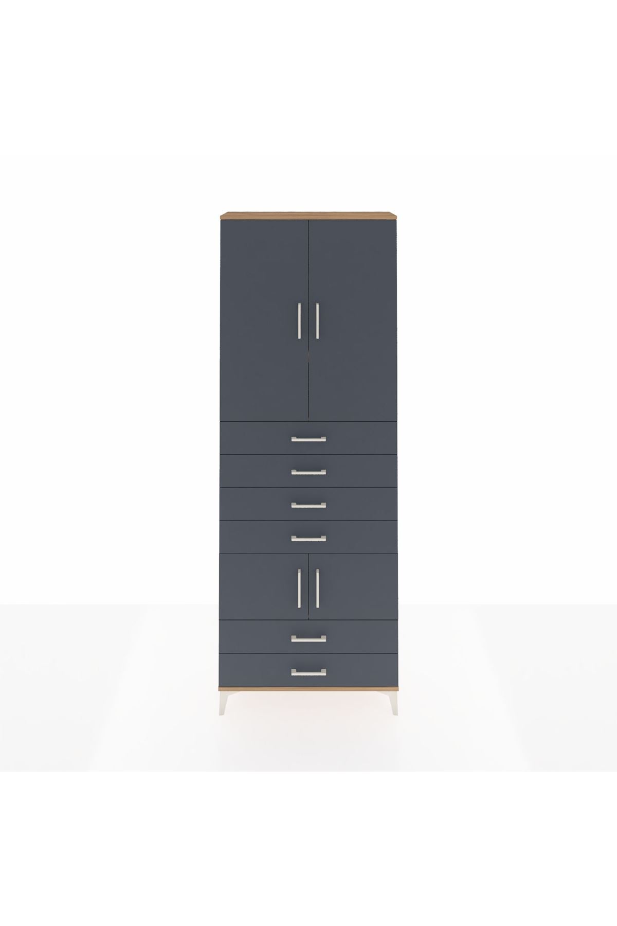 Arges Dolap 4 Raflı 6 Çekmeceli 4 Kapaklı 88x30x243 Çam-Antrasit