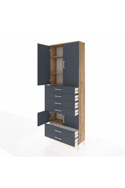 Arges Dolap 4 Raflı 6 Çekmeceli 4 Kapaklı 88x30x243 Çam-Antrasit