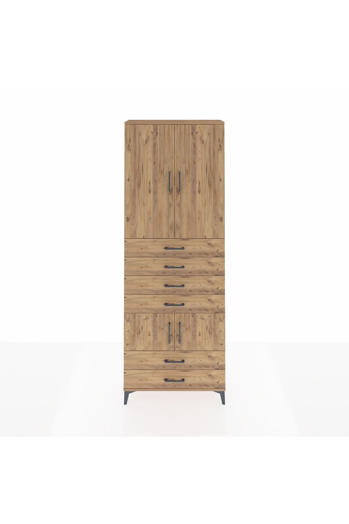 Arges Dolap 4 Raflı 6 Çekmeceli 4 Kapaklı 88x30x243 Çam-Çam