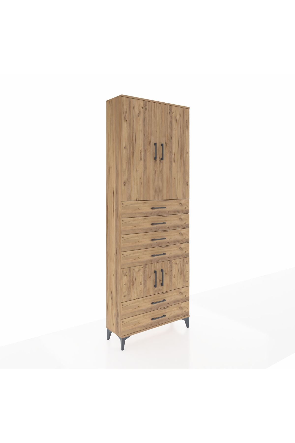 Arges Dolap 4 Raflı 6 Çekmeceli 4 Kapaklı 88x30x243 Çam-Çam