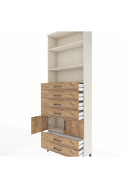 Arges Dolap 4 Raflı 6 Çekmeceli 2 Kapaklı 88x30x243 Aytaşı-Çam