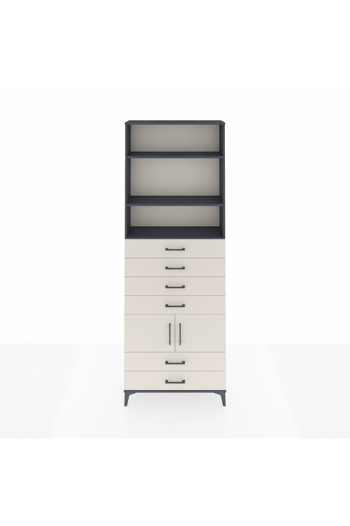 Arges Dolap 4 Raflı 6 Çekmeceli 2 Kapaklı 88x30x243 Antrasit-Aytaşı