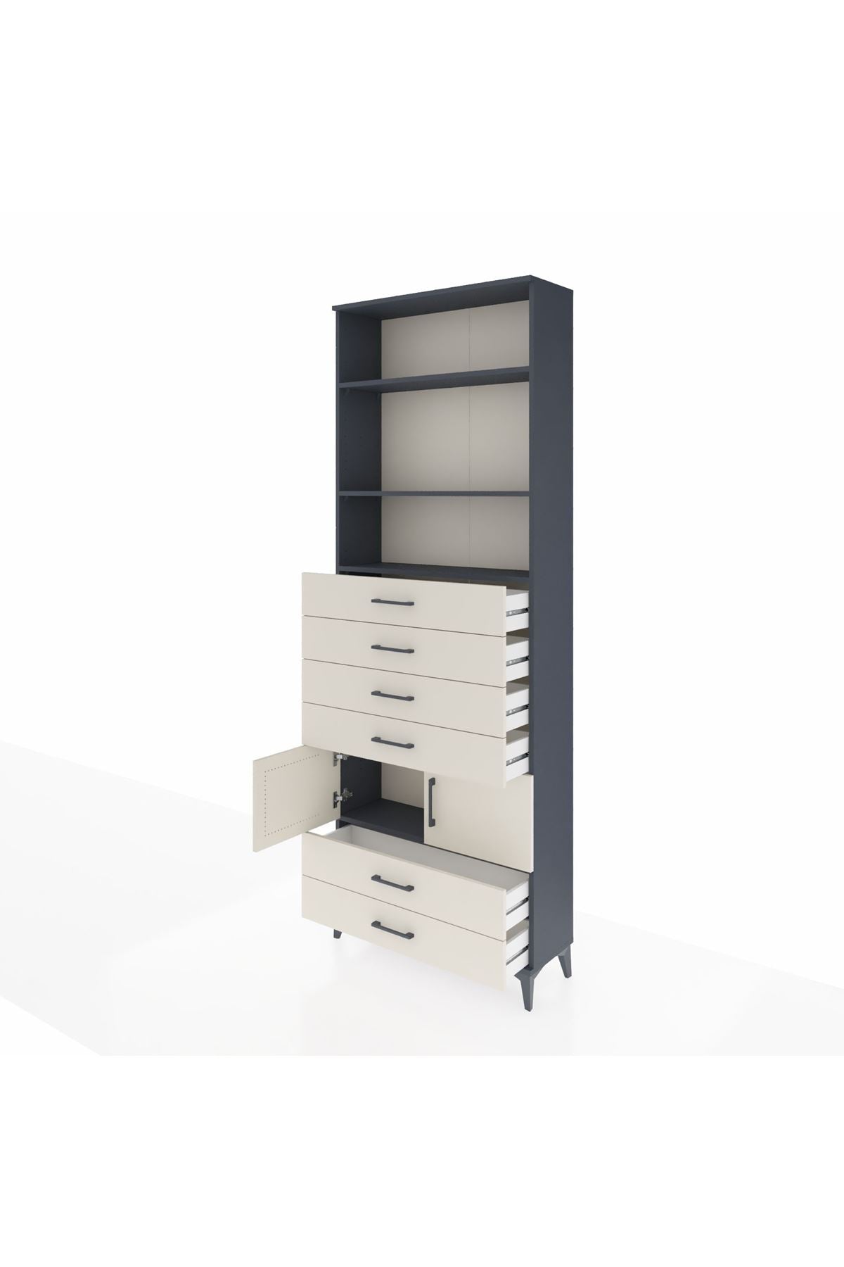 Arges Dolap 4 Raflı 6 Çekmeceli 2 Kapaklı 88x30x243 Antrasit-Aytaşı