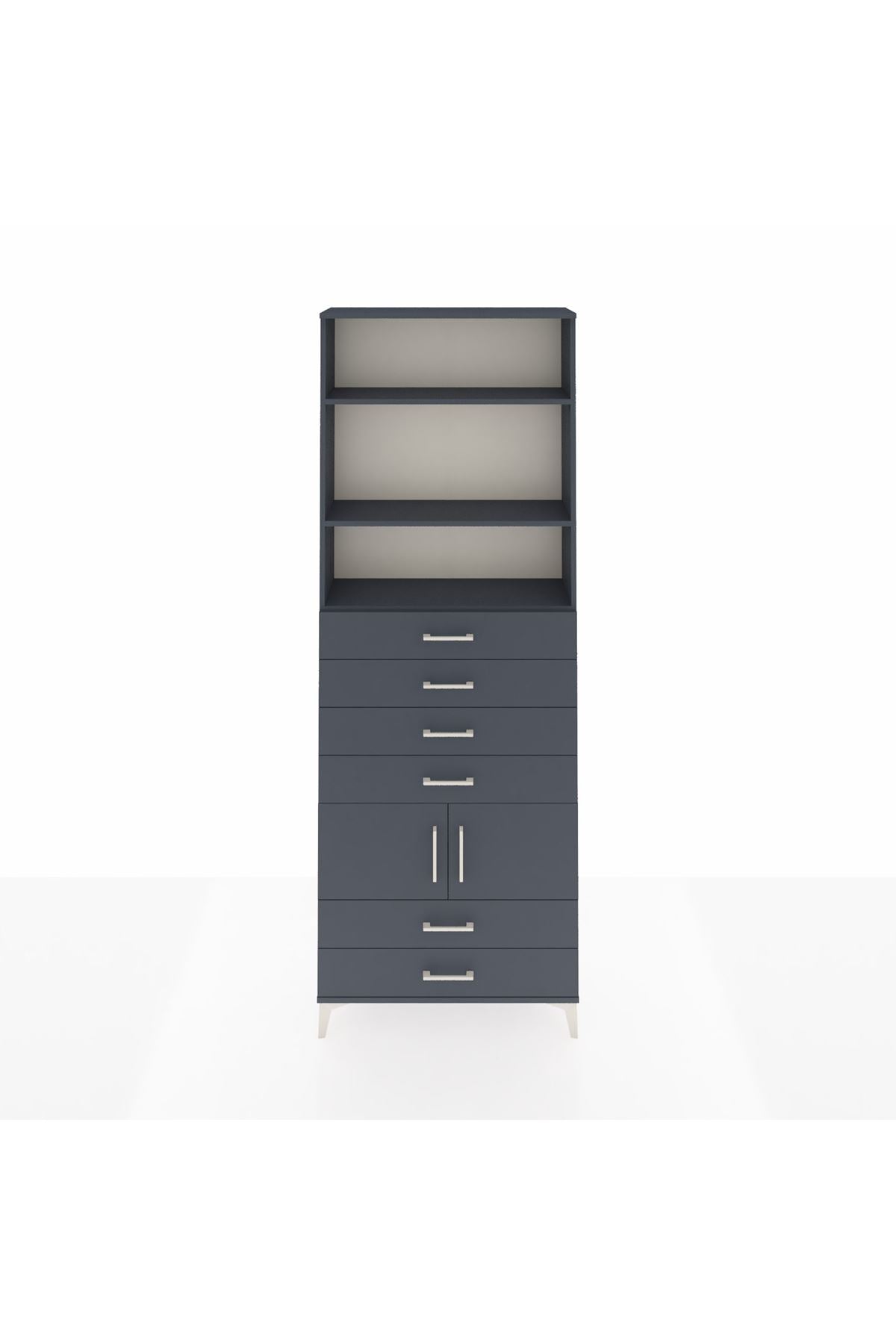 Arges Dolap 4 Raflı 6 Çekmeceli 2 Kapaklı 88x30x243 Antrasit-Antrasit