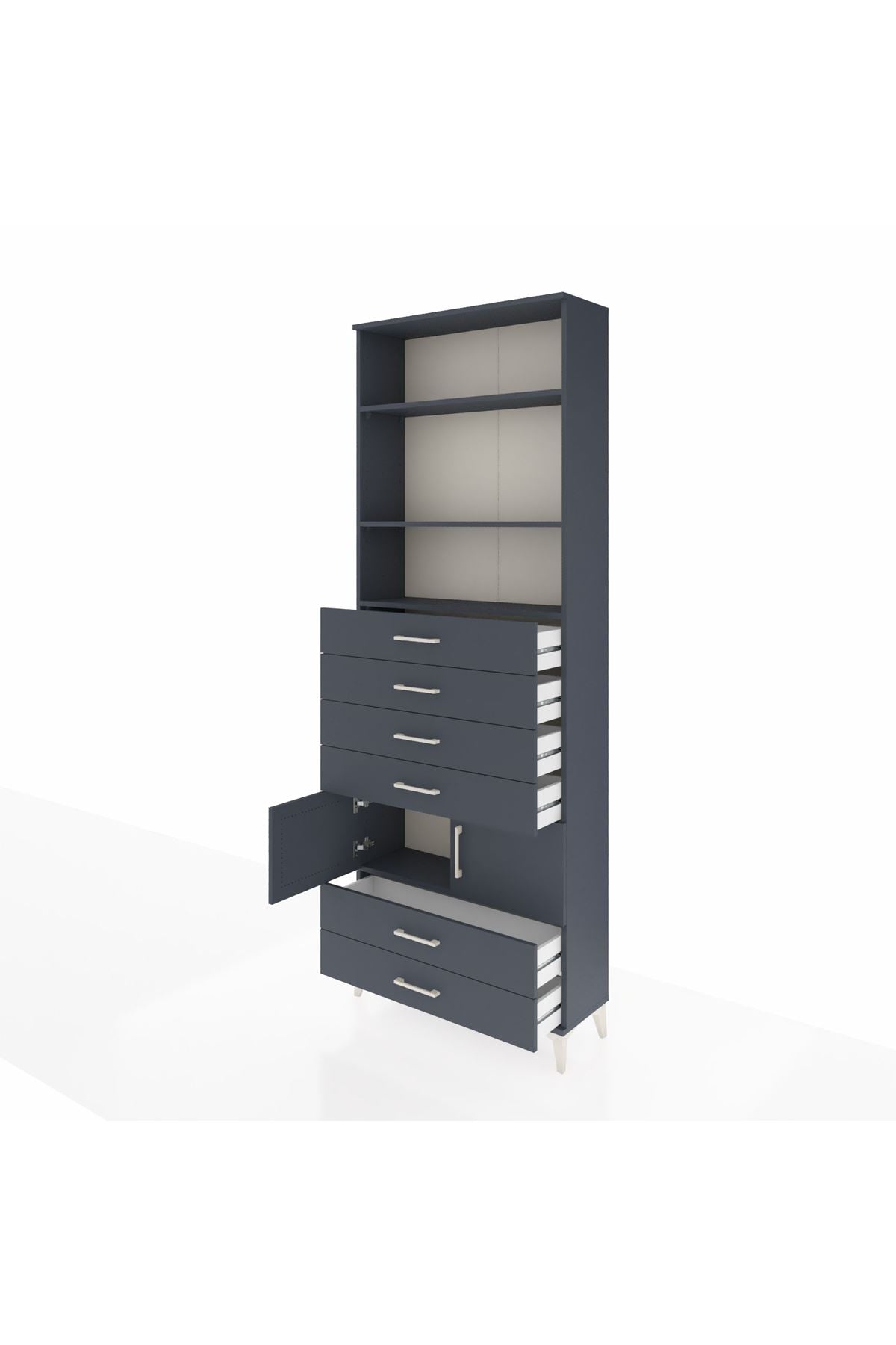 Arges Dolap 4 Raflı 6 Çekmeceli 2 Kapaklı 88x30x243 Antrasit-Antrasit