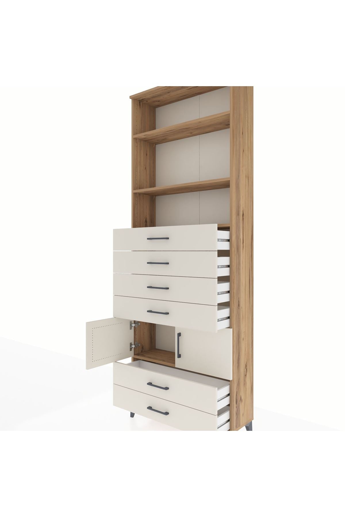 Arges Dolap 4 Raflı 6 Çekmeceli 2 Kapaklı 88x30x243 Çam-Aytaşı