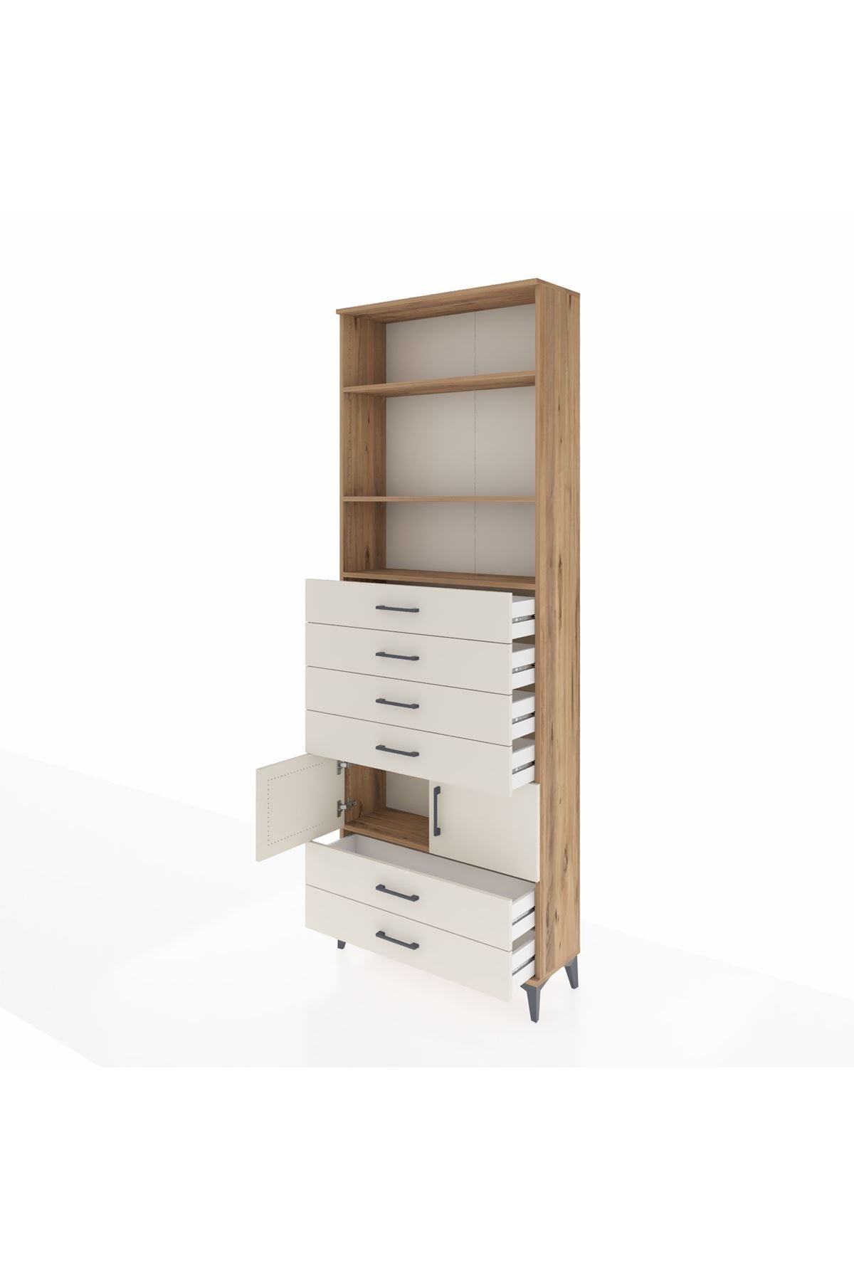 Arges Dolap 4 Raflı 6 Çekmeceli 2 Kapaklı 88x30x243 Çam-Aytaşı