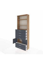 Arges Dolap 4 Raflı 6 Çekmeceli 2 Kapaklı 88x30x243 Çam-Antrasit