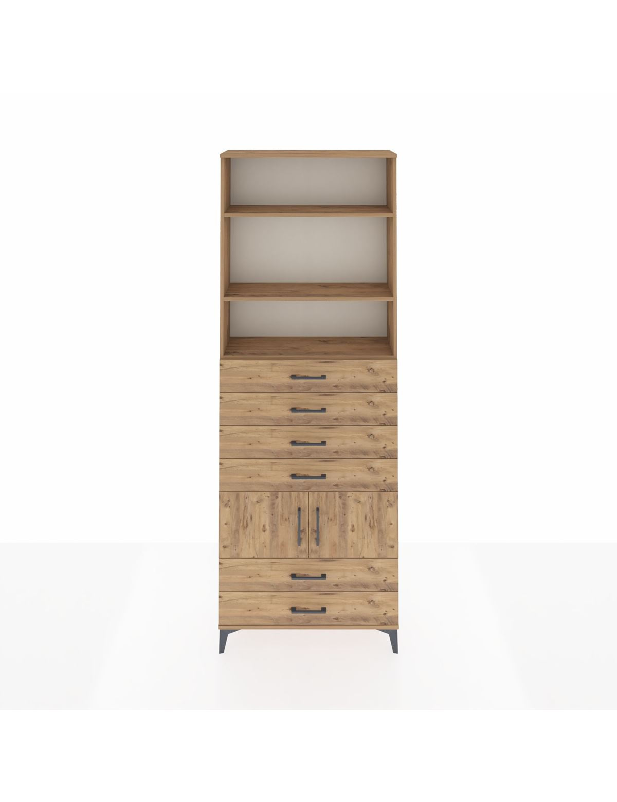 Arges Dolap 4 Raflı 6 Çekmeceli 2 Kapaklı 88x30x243 Çam-Çam