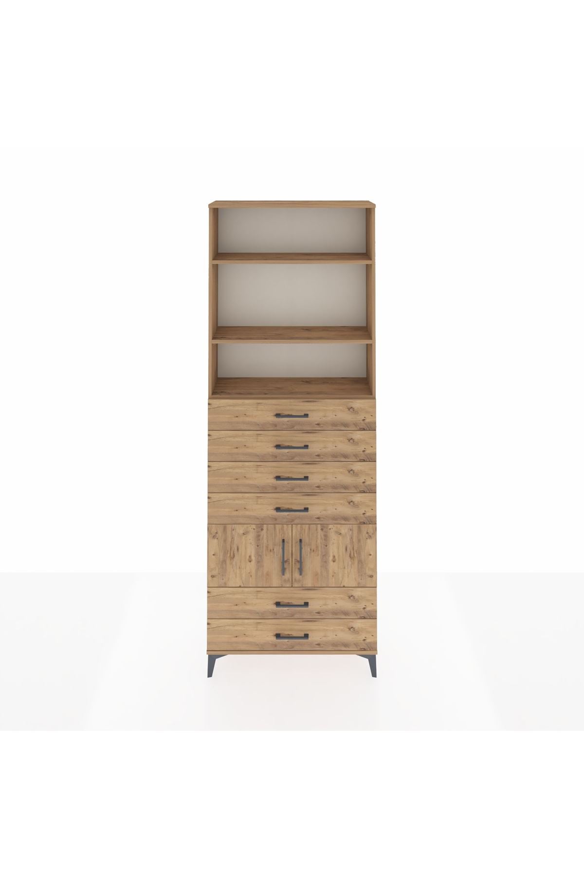 Arges Dolap 4 Raflı 6 Çekmeceli 2 Kapaklı 88x30x243 Çam-Çam