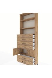 Arges Dolap 4 Raflı 6 Çekmeceli 2 Kapaklı 88x30x243 Çam-Çam