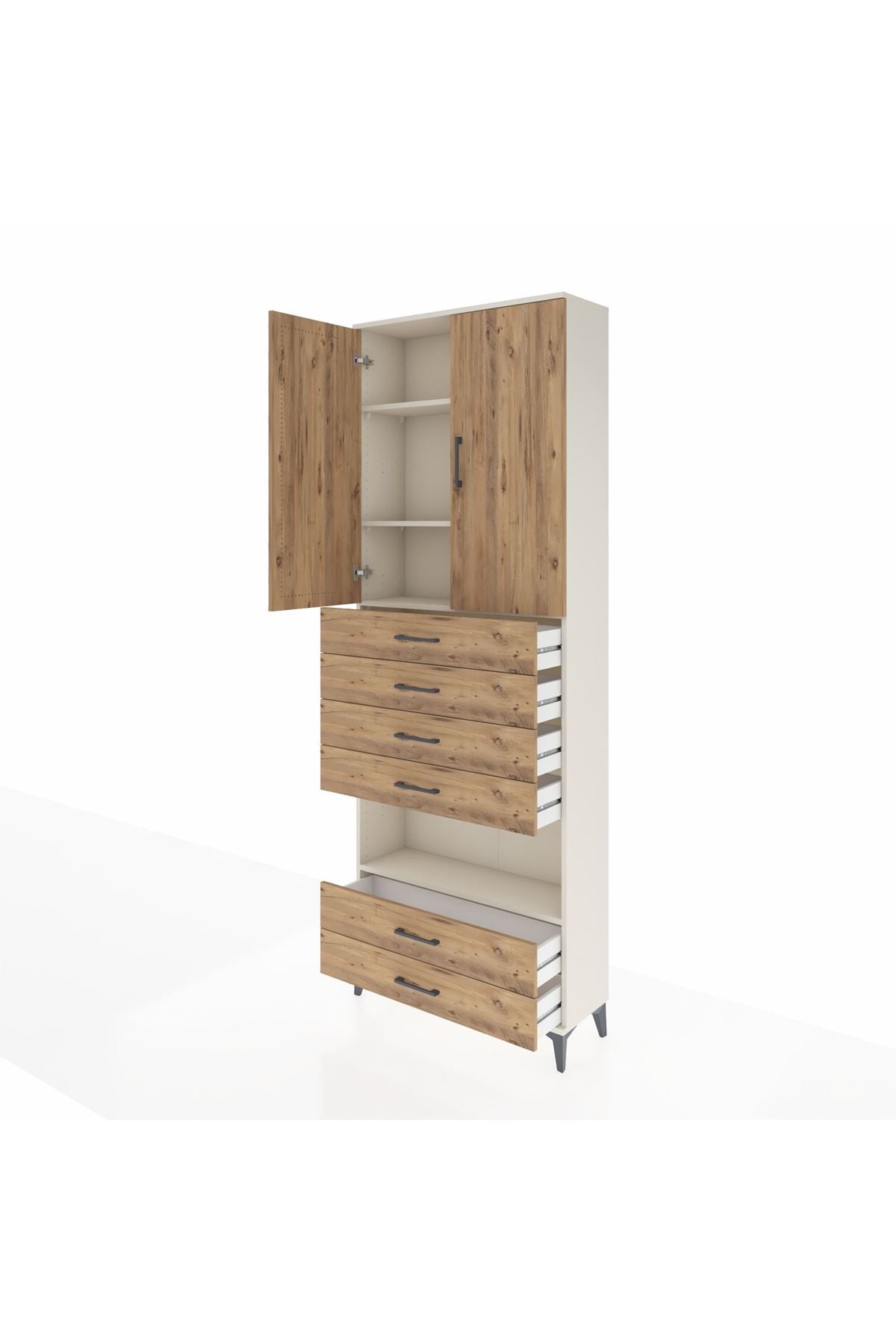 Arges Dolap 4 Raflı 6 Çekmeceli 2 Kapaklı 88x30x243 Aytaşı-Çam