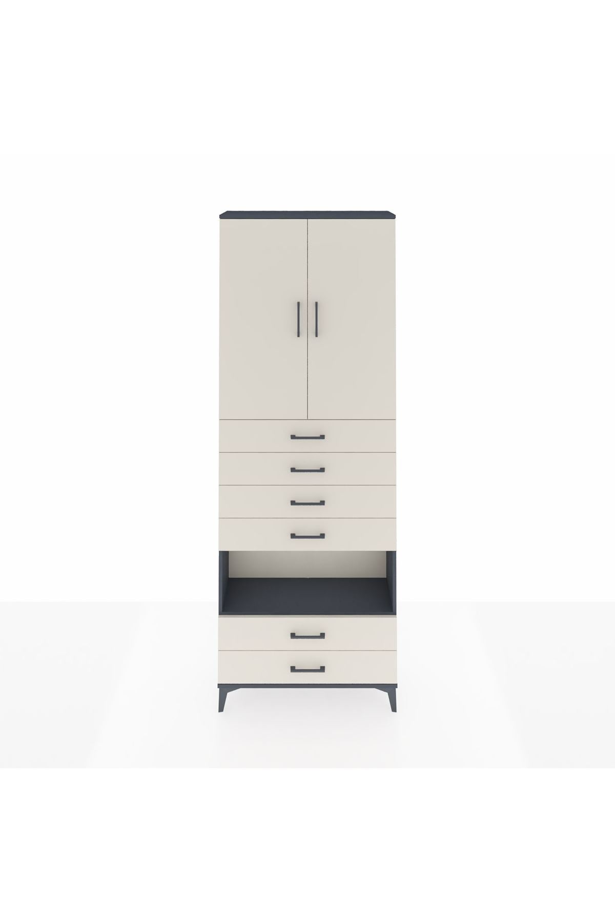 Arges Dolap 4 Raflı 6 Çekmeceli 2 Kapaklı 88x30x243 Antrasit-Aytaşı