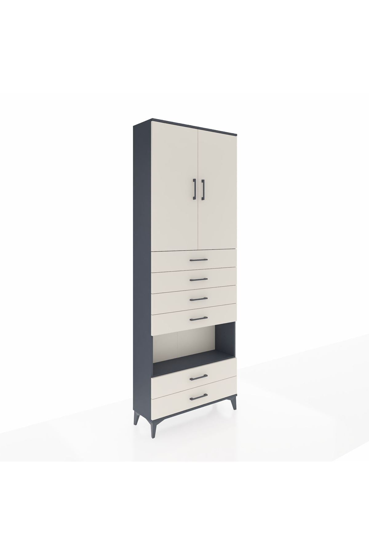 Arges Dolap 4 Raflı 6 Çekmeceli 2 Kapaklı 88x30x243 Antrasit-Aytaşı