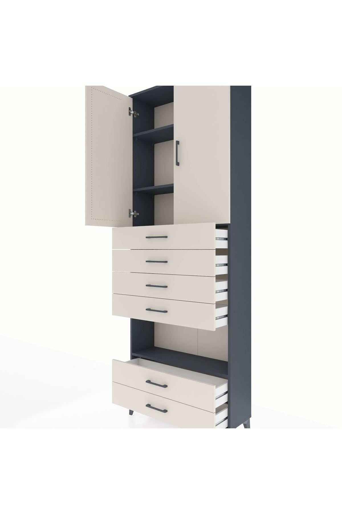 Arges Dolap 4 Raflı 6 Çekmeceli 2 Kapaklı 88x30x243 Antrasit-Aytaşı