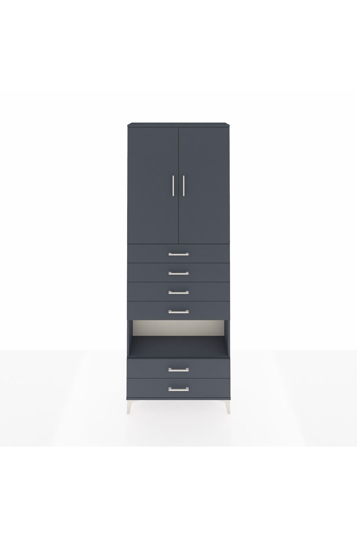 Arges Dolap 4 Raflı 6 Çekmeceli 2 Kapaklı 88x30x243 Antrasit-Antrasit