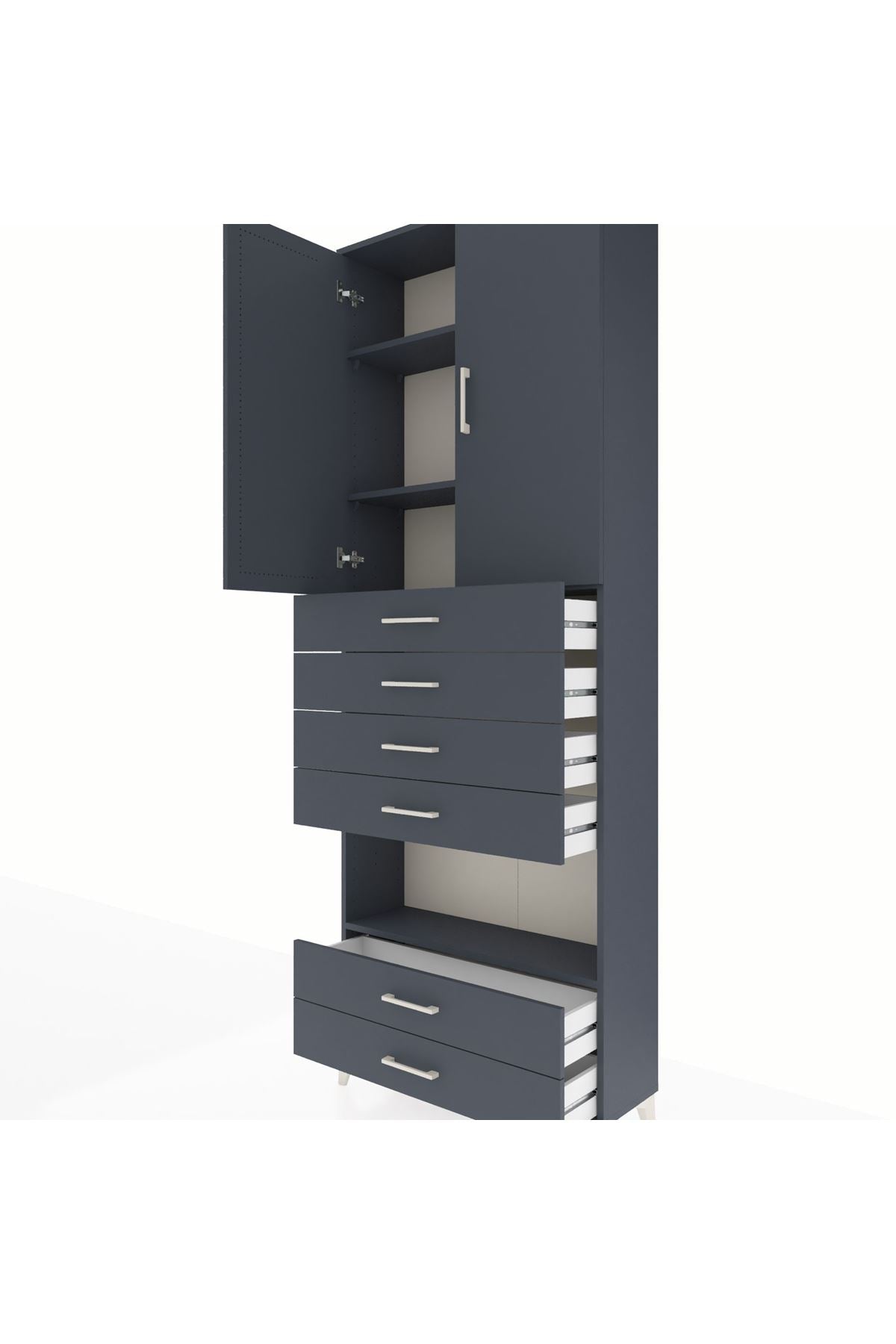 Arges Dolap 4 Raflı 6 Çekmeceli 2 Kapaklı 88x30x243 Antrasit-Antrasit