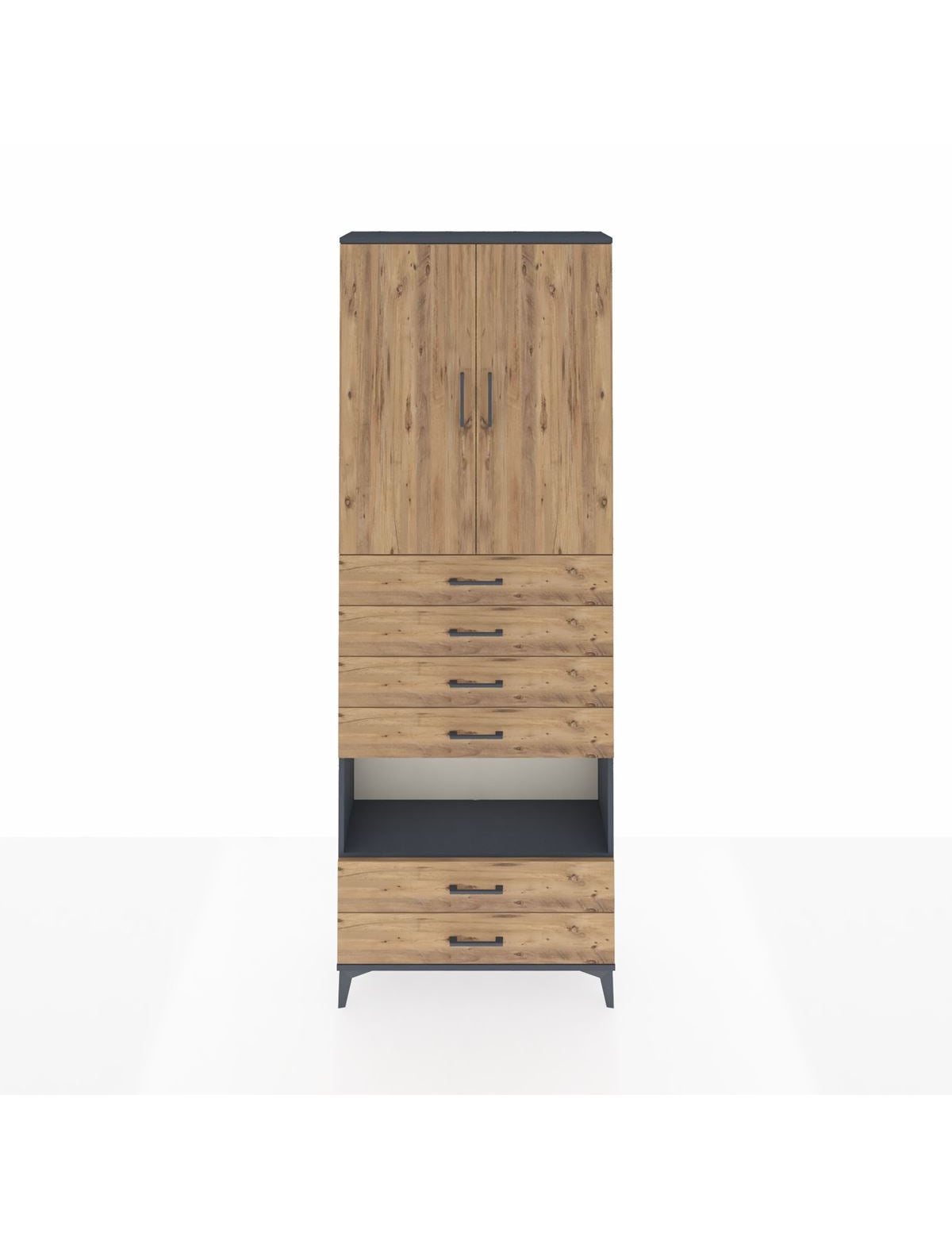 Arges Dolap 4 Raflı 6 Çekmeceli 2 Kapaklı 88x30x243 Antrasit-Çam