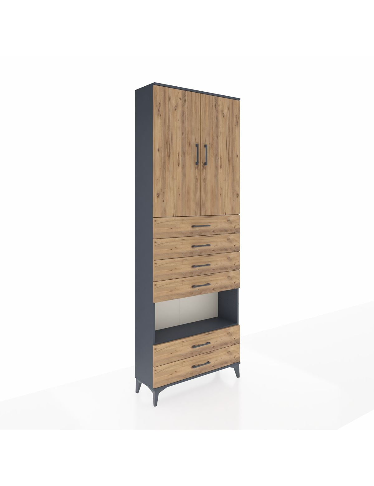 Arges Dolap 4 Raflı 6 Çekmeceli 2 Kapaklı 88x30x243 Antrasit-Çam