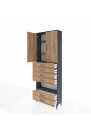 Arges Dolap 4 Raflı 6 Çekmeceli 2 Kapaklı 88x30x243 Antrasit-Çam