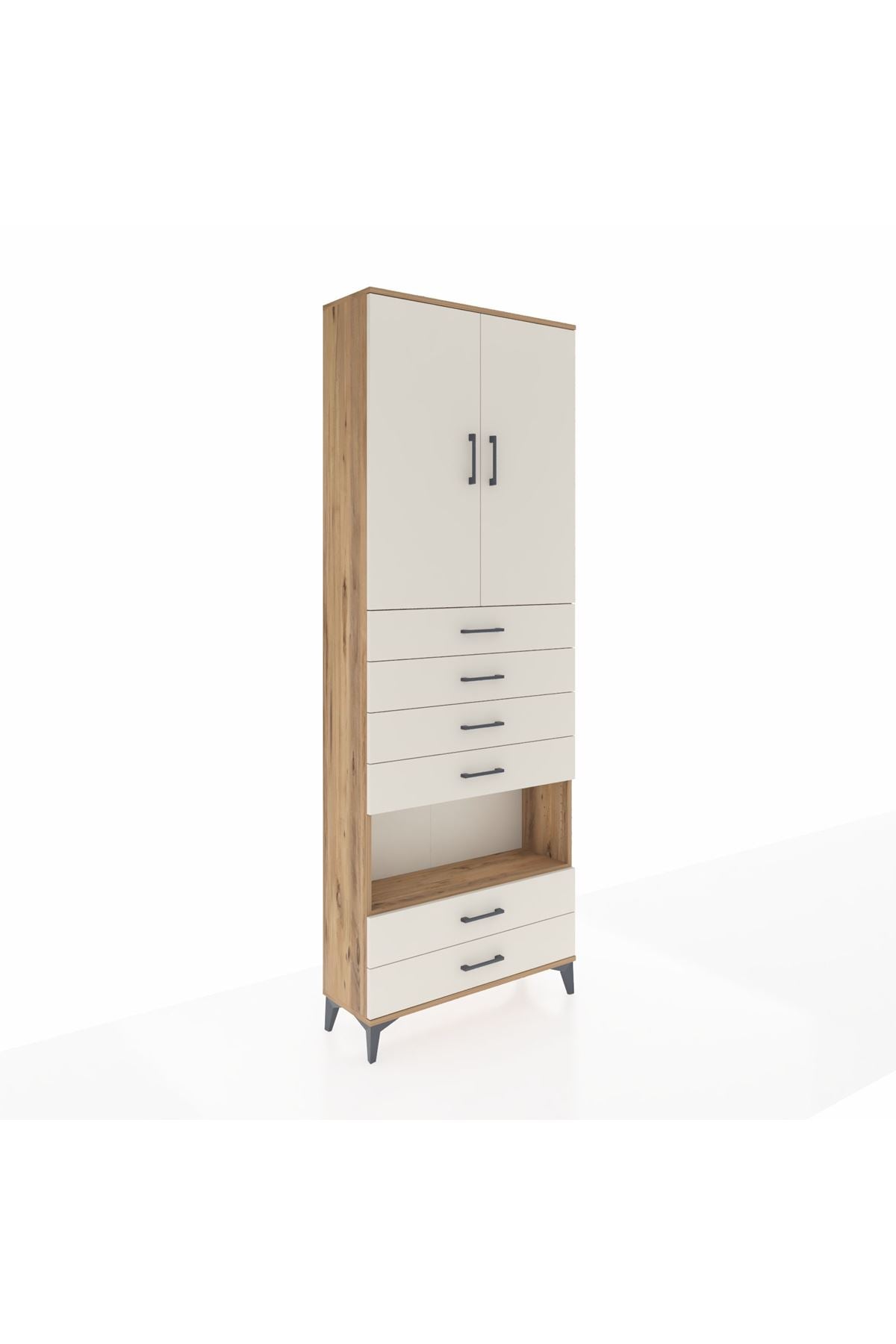 Arges Dolap 4 Raflı 6 Çekmeceli 2 Kapaklı 88x30x243 Çam-Aytaşı