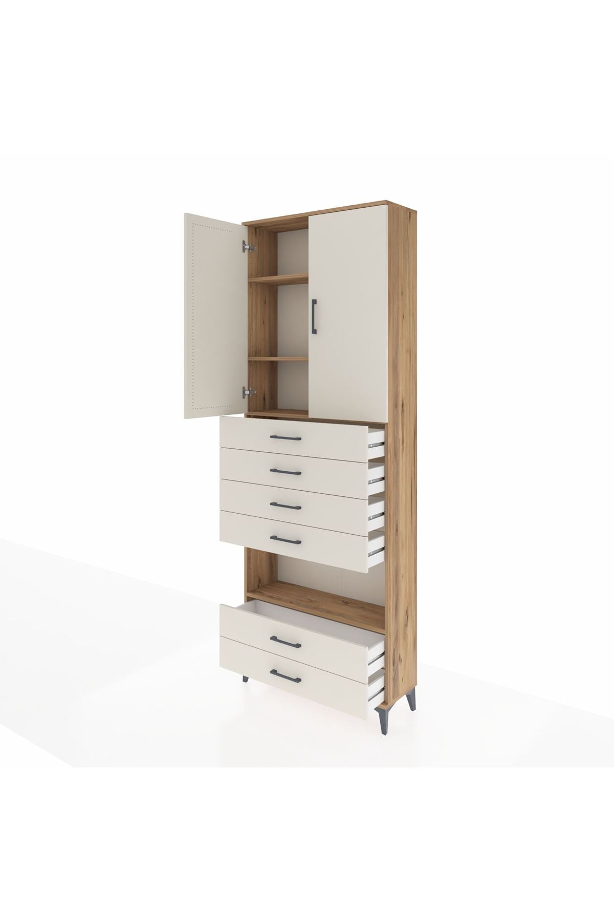 Arges Dolap 4 Raflı 6 Çekmeceli 2 Kapaklı 88x30x243 Çam-Aytaşı