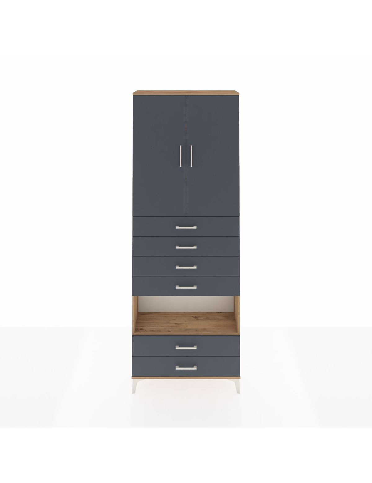 Arges Dolap 4 Raflı 6 Çekmeceli 2 Kapaklı 88x30x243 Çam-Antrasit