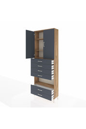 Arges Dolap 4 Raflı 6 Çekmeceli 2 Kapaklı 88x30x243 Çam-Antrasit