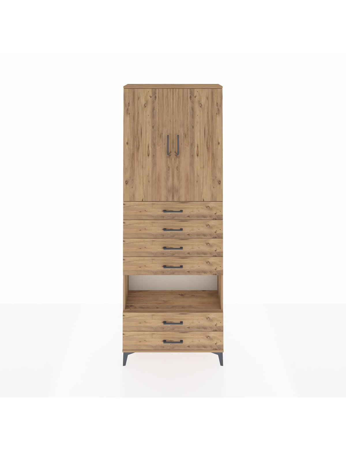 Arges Dolap 4 Raflı 6 Çekmeceli 2 Kapaklı 88x30x243 Çam-Çam