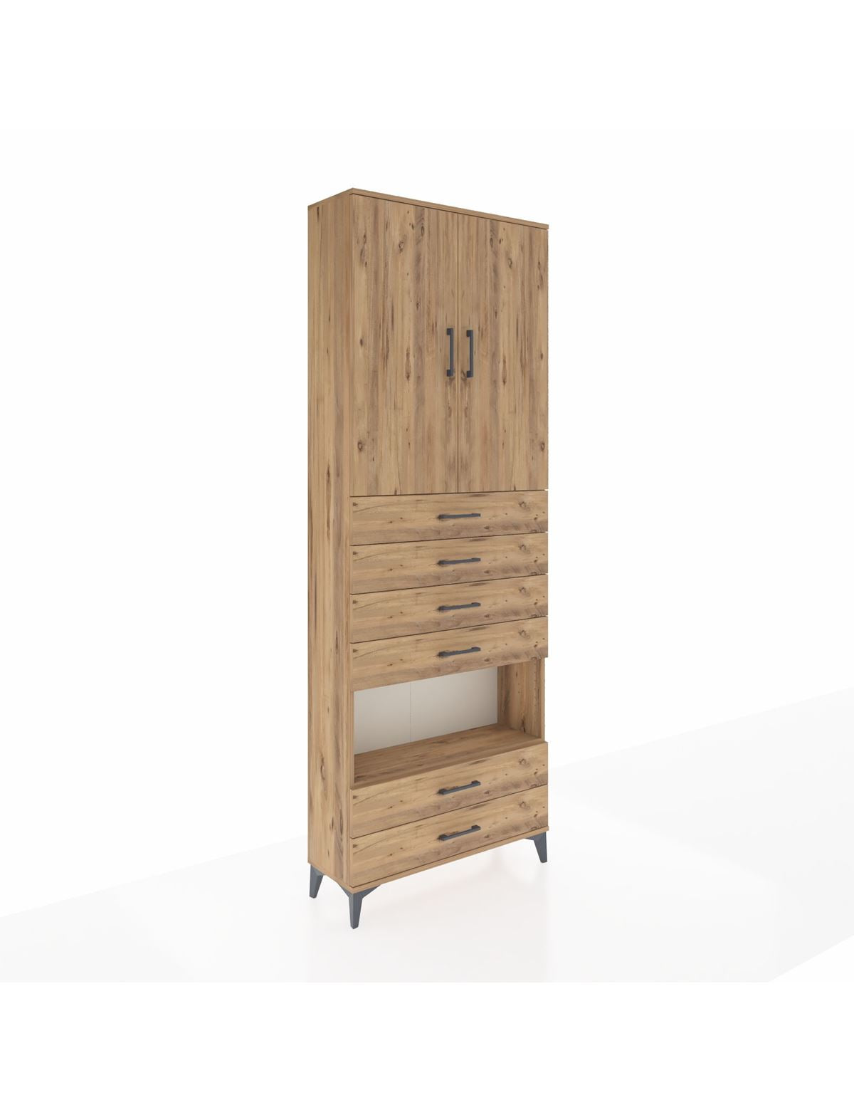 Arges Dolap 4 Raflı 6 Çekmeceli 2 Kapaklı 88x30x243 Çam-Çam