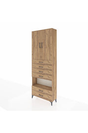 Arges Dolap 4 Raflı 6 Çekmeceli 2 Kapaklı 88x30x243 Çam-Çam