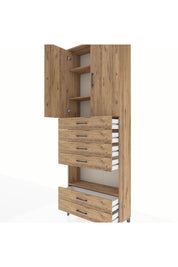 Arges Dolap 4 Raflı 6 Çekmeceli 2 Kapaklı 88x30x243 Çam-Çam
