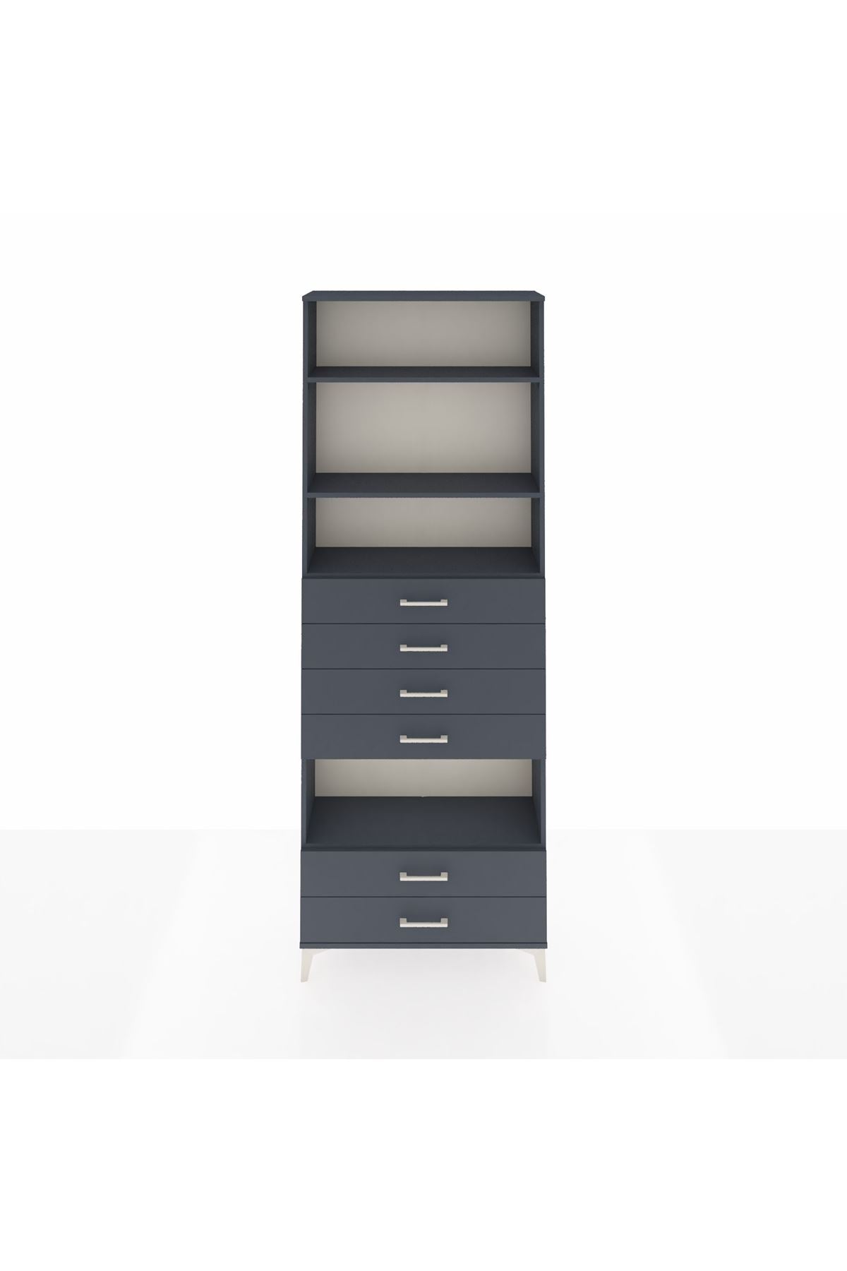 Arges Dolap 4 Raflı 6 Çekmeceli 88x30x243 Antrasit-Antrasit