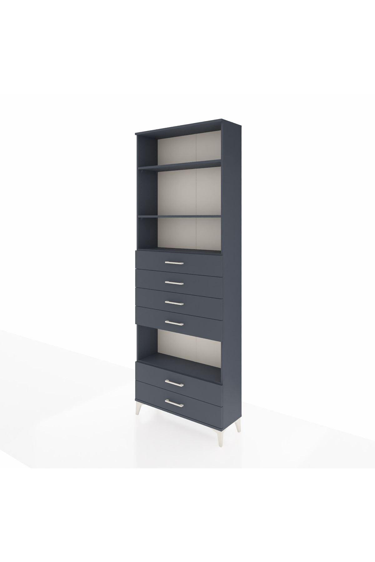 Arges Dolap 4 Raflı 6 Çekmeceli 88x30x243 Antrasit-Antrasit