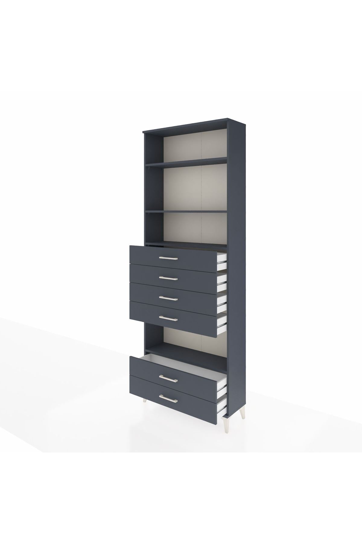 Arges Dolap 4 Raflı 6 Çekmeceli 88x30x243 Antrasit-Antrasit