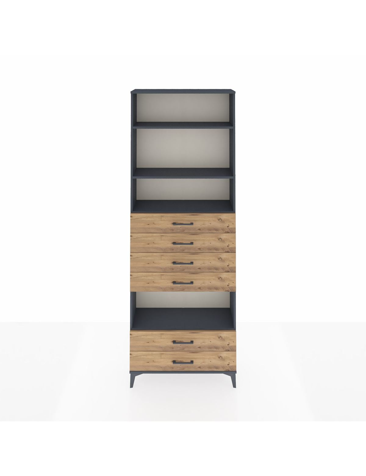 Arges Dolap 4 Raflı 6 Çekmeceli 88x30x243 Antrasit-Çam