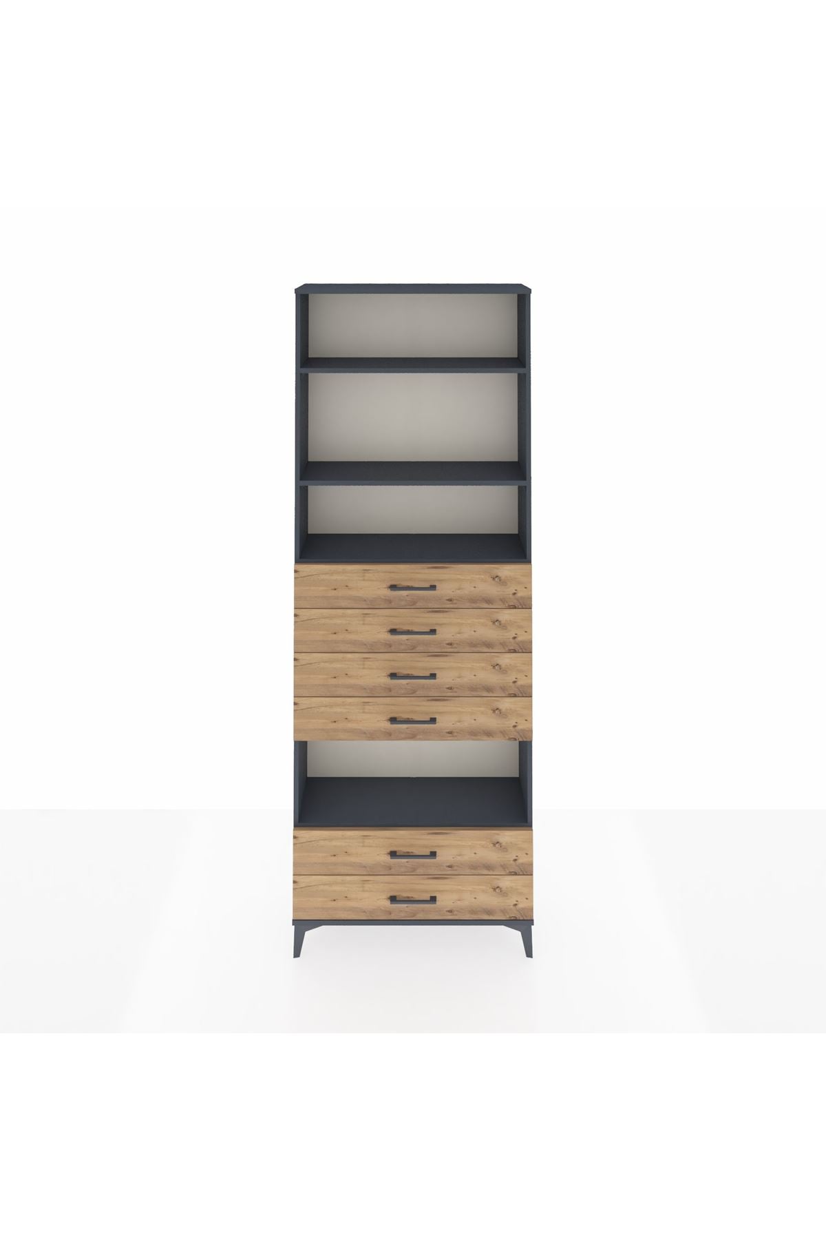 Arges Dolap 4 Raflı 6 Çekmeceli 88x30x243 Antrasit-Çam