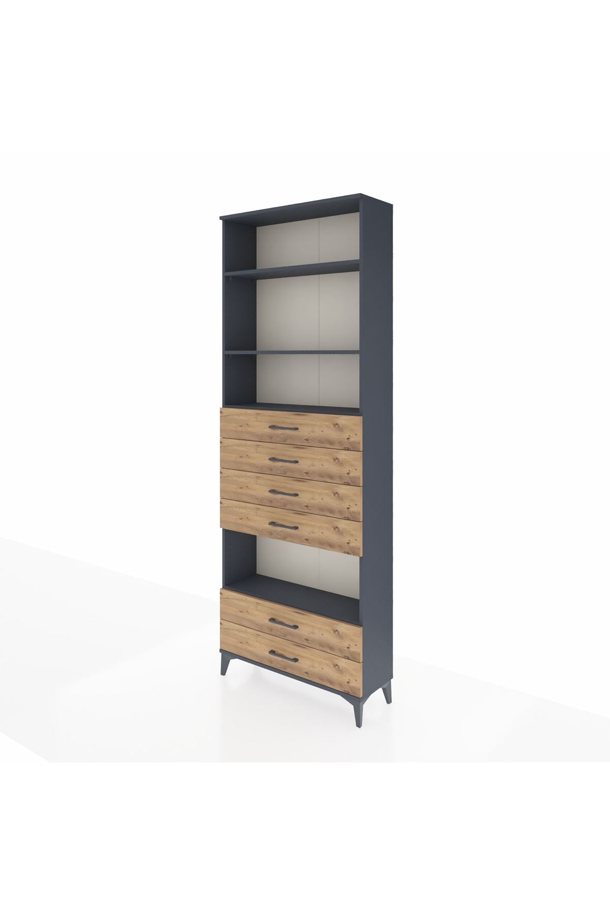 Arges Dolap 4 Raflı 6 Çekmeceli 88x30x243 Antrasit-Çam