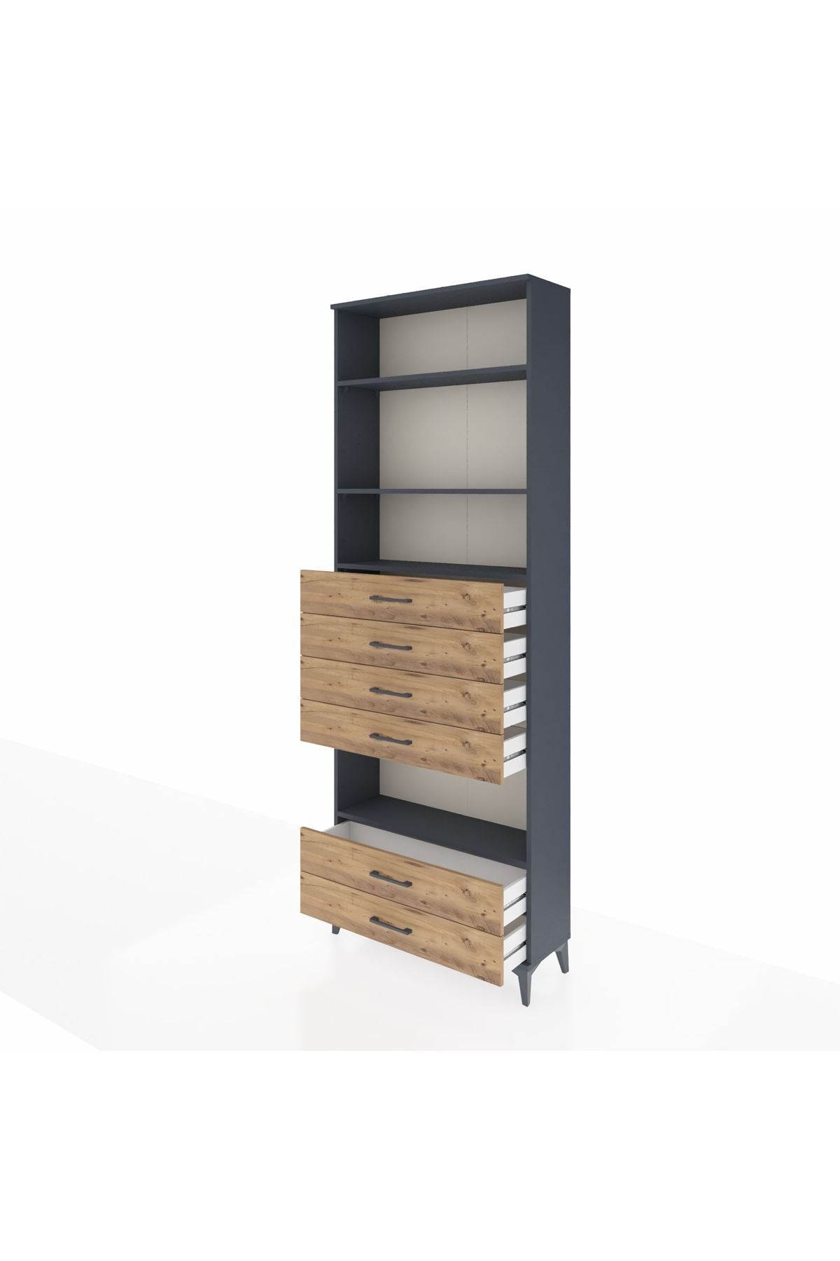 Arges Dolap 4 Raflı 6 Çekmeceli 88x30x243 Antrasit-Çam