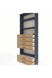 Arges Dolap 4 Raflı 6 Çekmeceli 88x30x243 Antrasit-Çam