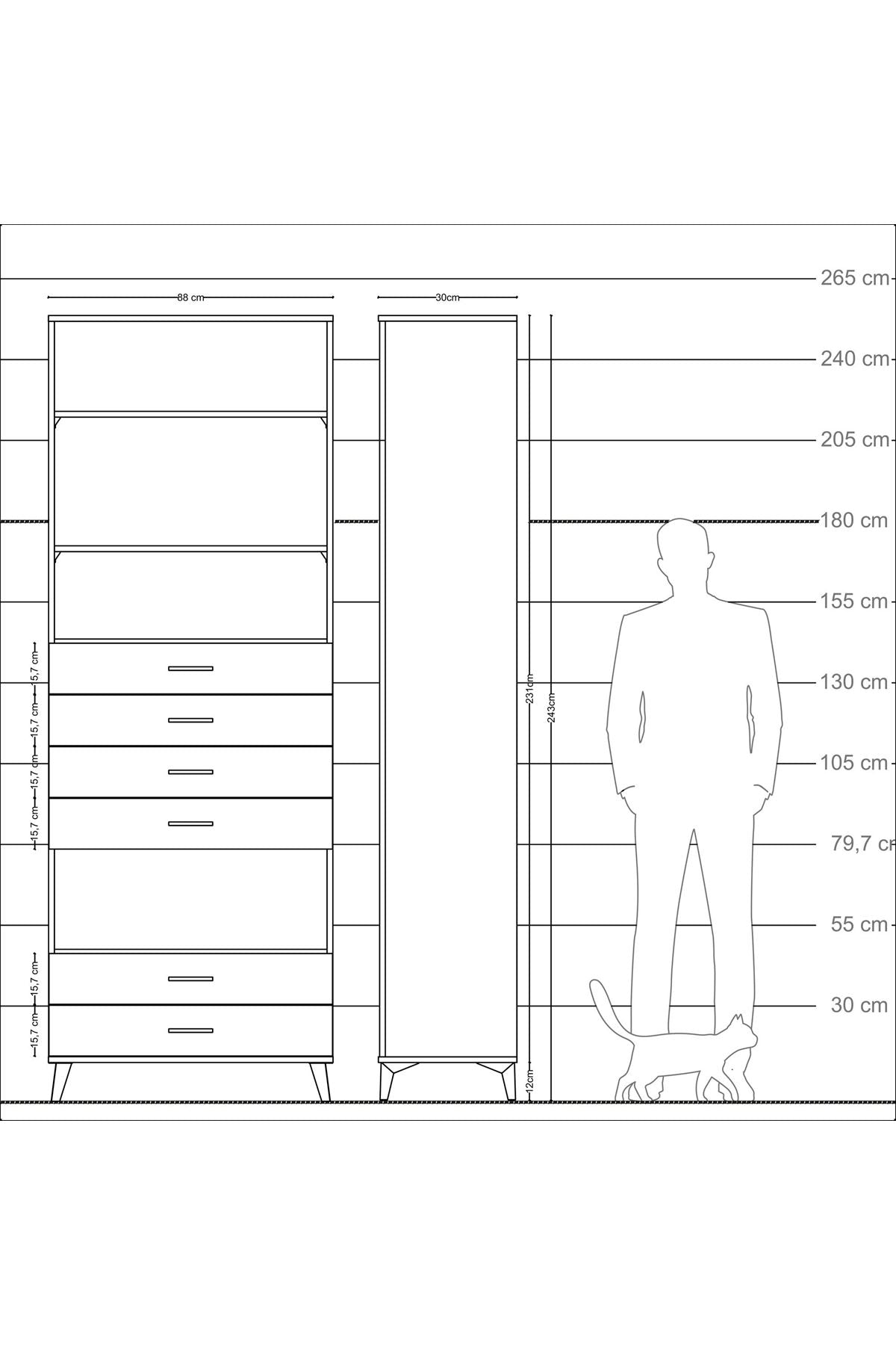 Arges Dolap 4 Raflı 6 Çekmeceli 88x30x243 Çam-Aytaşı