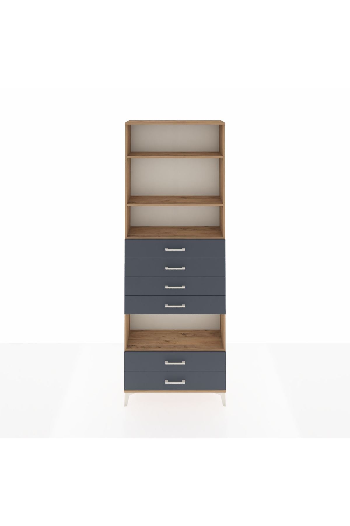 Arges Dolap 4 Raflı 6 Çekmeceli 88x30x243 Çam-Antrasit