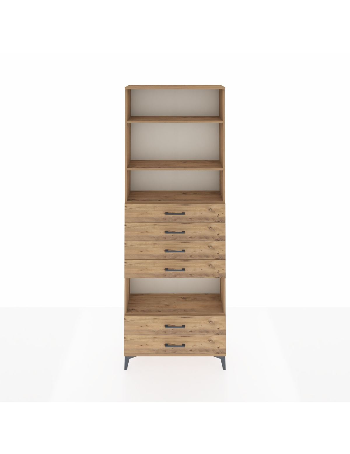 Arges Dolap 4 Raflı 6 Çekmeceli 88x30x243 Çam-Çam