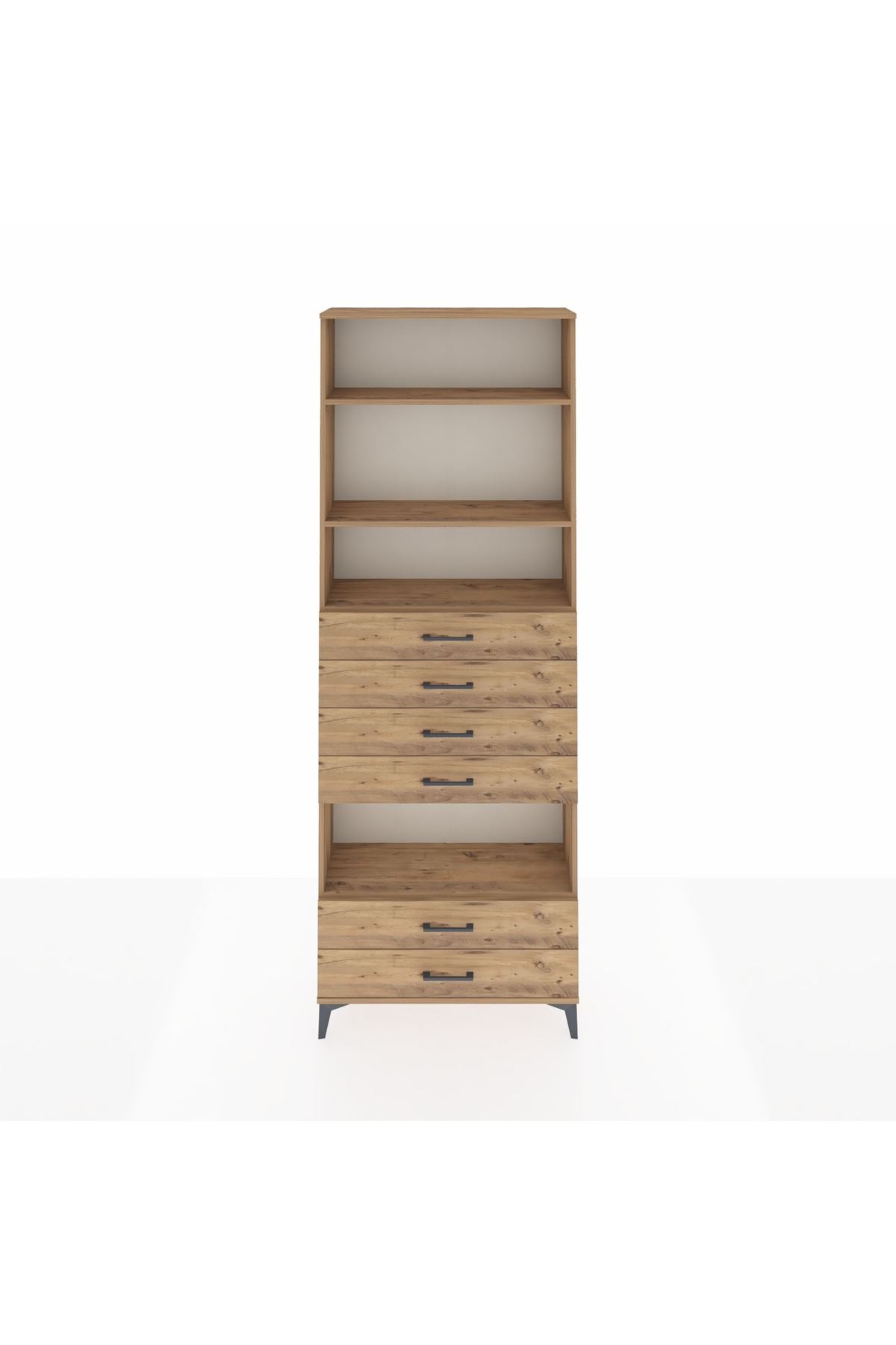 Arges Dolap 4 Raflı 6 Çekmeceli 88x30x243 Çam-Çam