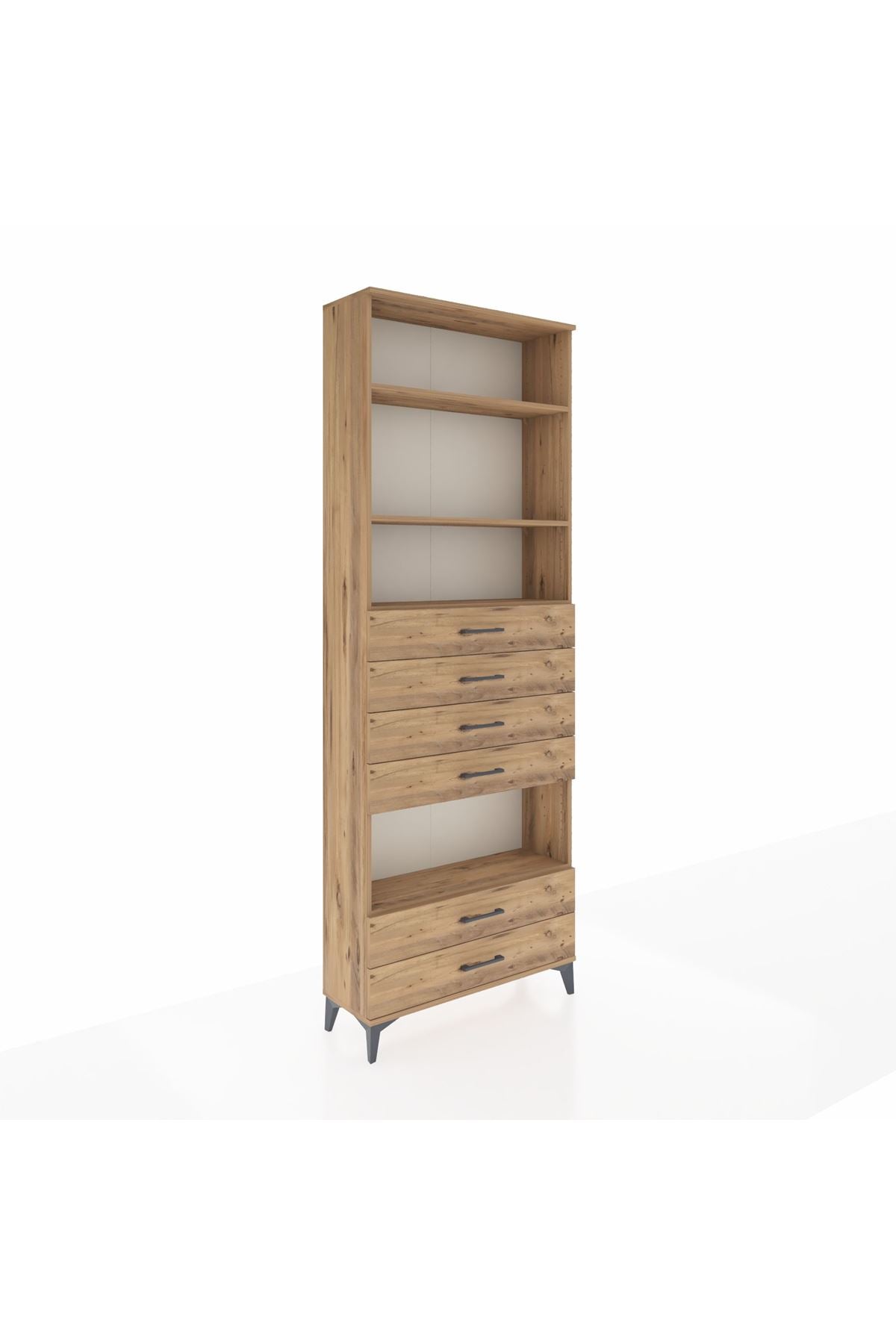 Arges Dolap 4 Raflı 6 Çekmeceli 88x30x243 Çam-Çam