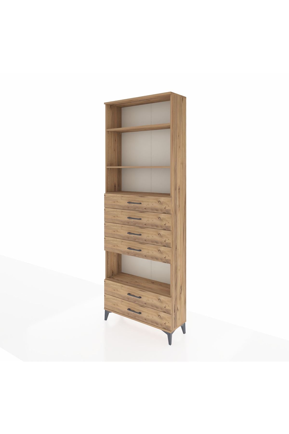 Arges Dolap 4 Raflı 6 Çekmeceli 88x30x243 Çam-Çam